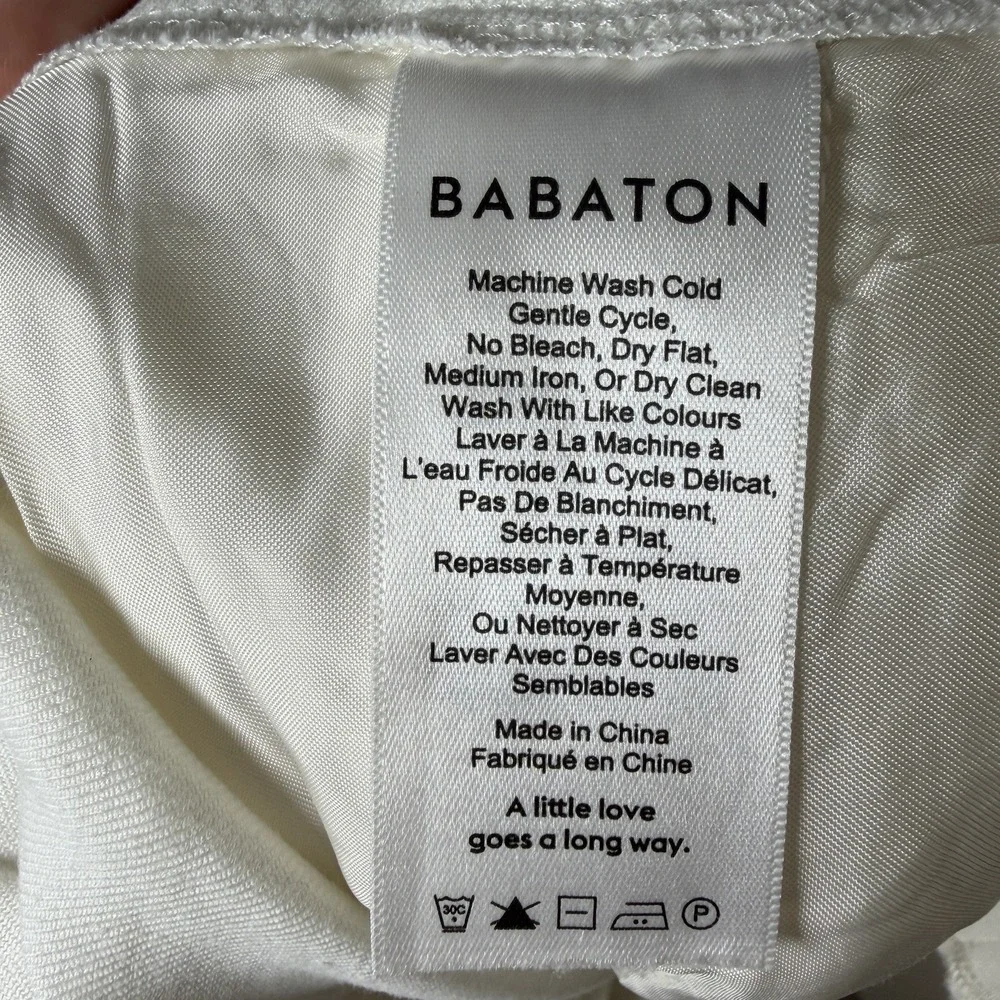 BABATON Size 8 White Cohen Linen Blend Crop Pleated Front & Elastic Pants NWOT